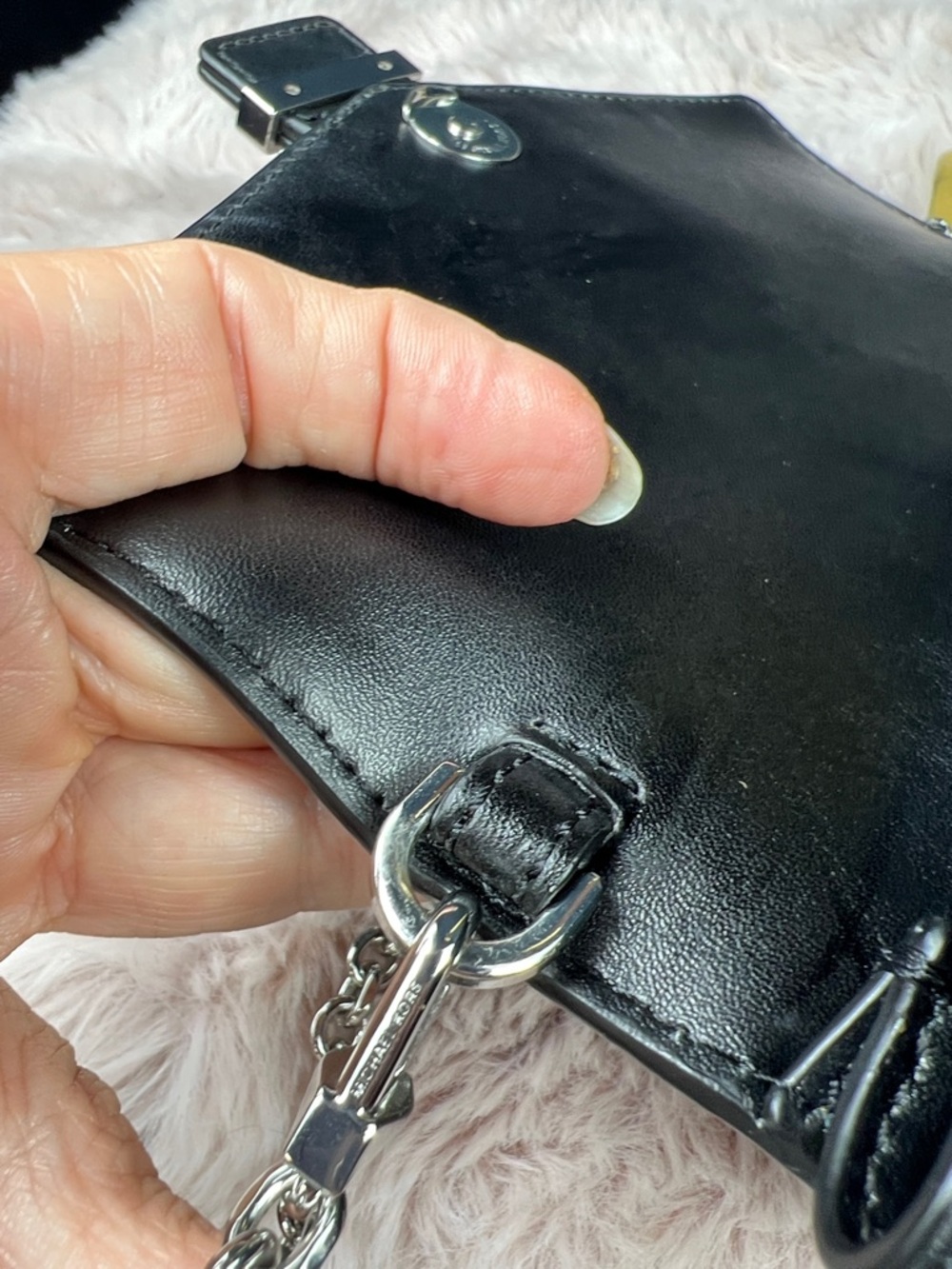 Michael Kors Penelope Medium Leather Clutch Black Crystal Buckle EUC - Picture 9 of 11